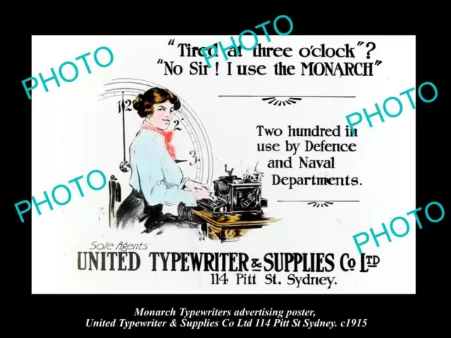 OLD HISTORIC AUSTRALIAN ADVERTISING POSTER MONARCH TYPEWRITERS SYDNEY c1915