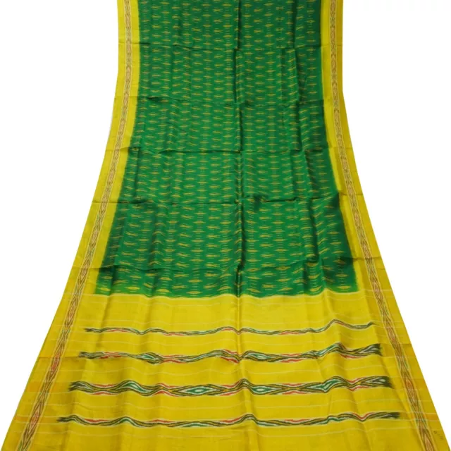 Vintage Green Sarees 100% Pure Silk Handwoven Patola Ikat Sari 5YD Craft Fabric