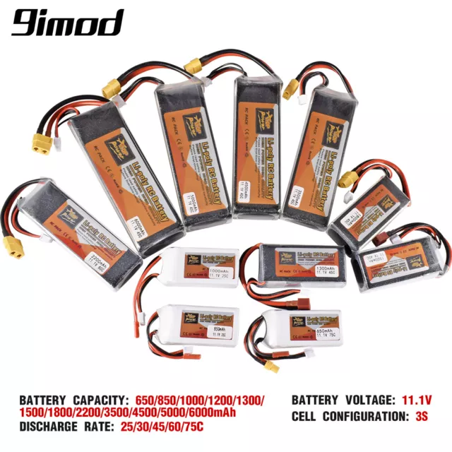 9IMOD 3S RC Lipo Battery 11.1V 650-6000mAh 25C-75C for RC Car Boat FPV Drone