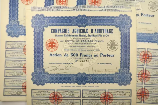 Compagnie Agricole D Arbitrage Action De 500 Francs Paris 1931 X 65 Actions