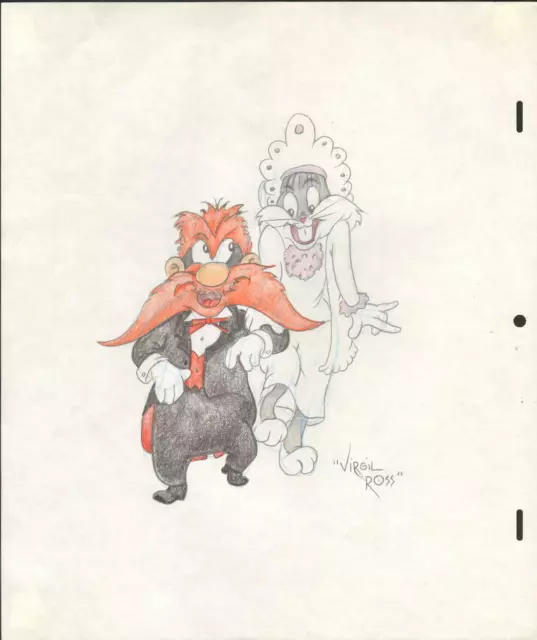 Yosemite Sam & Bugs Bunny Colored Pencil Drawing By Virgil Ross With Coa
