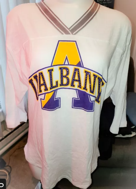 VICTORIAS SECRET PINK Sequin COLLEGIATE Albany Ualbany TShirt Top NWT Sz M NEW 2