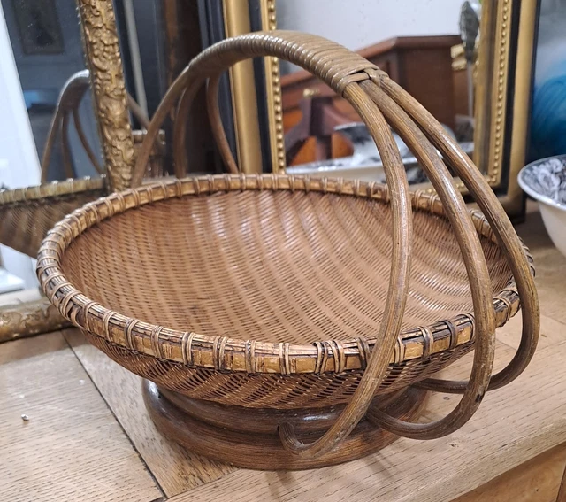 Petit Panier En Osier Tressé - Ancien - Avec Anse - 20x15x15 Cm - Marron