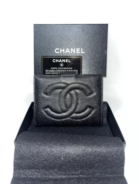 Chanel Timeless CC Ring Black Caviar Agenda Passport Cover Gold with Box