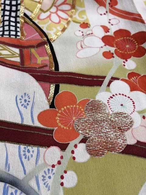 Japanese Kimono Furisode Luxurious Wedding Embroidery Pure Silk Flower K538 8
