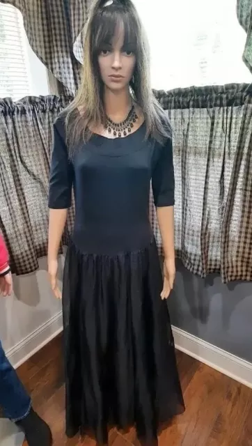 Luna Luz Fit&Flare Dress Black Full Pick-up Tuck Skirt Stretchy USA Size Large