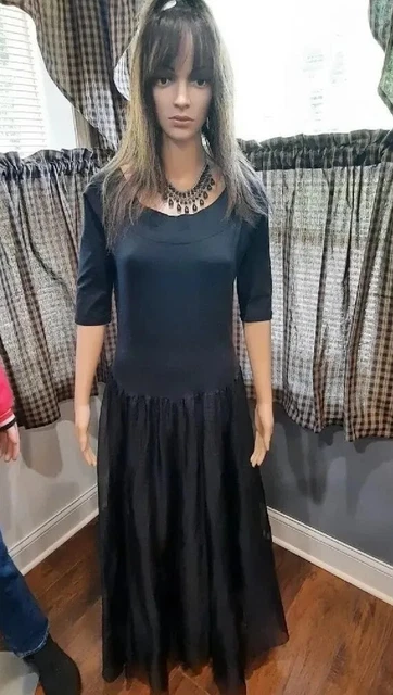 Luna Luz Fit&Flare Dress Black Full Pick-up Tuck Skirt Stretchy USA Size Large