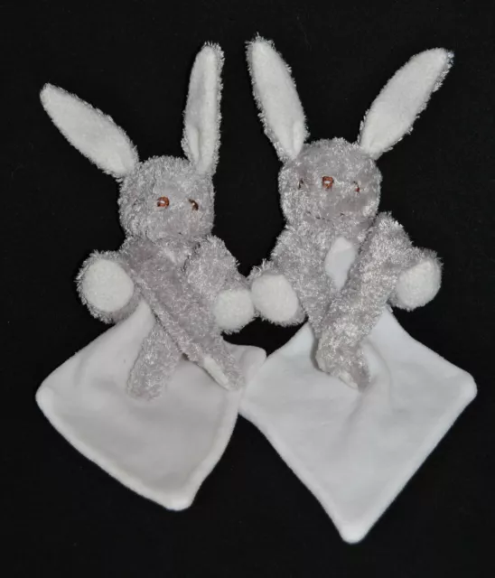 2  Doudou Lapin Gris RIVADIS RIVADOUCE Long Bras Carre Mouchoir Blanc