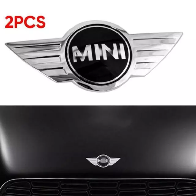 2pc Mini Logo Badge Capot Avant Arrière Coffre Chrome Autocollant Emblème Cooper
