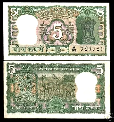 India 5 RUPEES P-55 ND 1970 x 1 Pcs Antelopes Sign 78 UNC Indian Currency NOTE