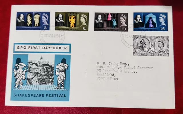1964 GB FDC Cover Shakespeare Festival STRATFORD POSTMARK