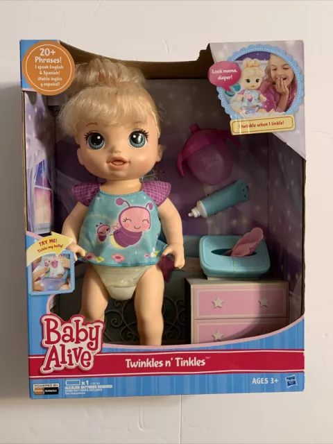 Baby Alive Twinkles N’ Tinkles (Blonde) Doll Interactive Speaks English & Spa...