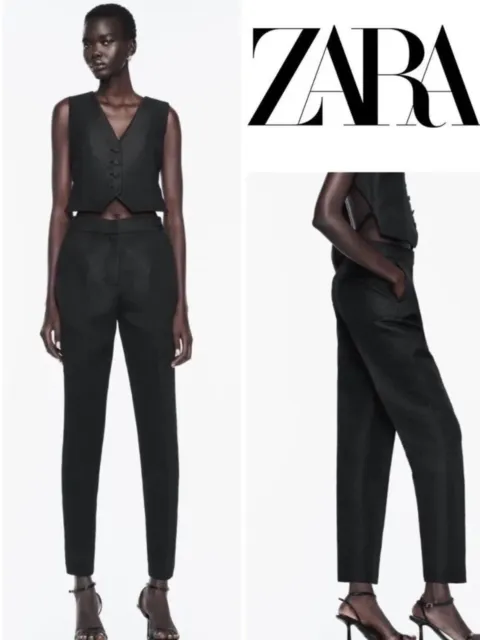 ZARA NEW WOMENS Black Jacquard Trousers Large UK 12  9190/755
