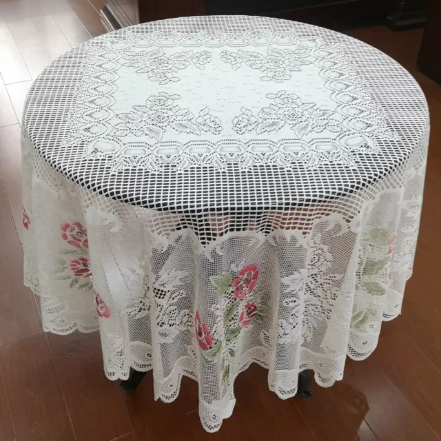 White Vintage Lace Floral Tablecloth Round Table Cloth Cover Wedding Party 180cm