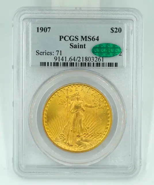 1907 PCGS & CAC MS64 Saint Gaudens Double Eagle Great Eye Appeal