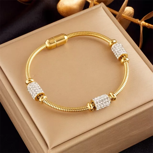 316L Stainless Steel Gold Color Zirconia Beaded Bracelet For Women Bangle