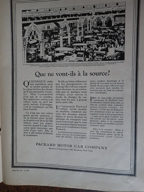 PACKARD MOTOR CAR COMPANY + TURCAT MERY auto publicité papier ILLUSTRATION 1920
