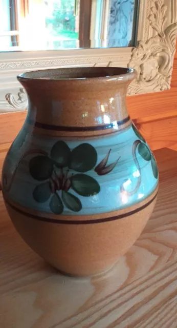 Holkham Pottery Studio Floral Vase Signed Cyril Ruffles Hand Painted 6.5" tall.