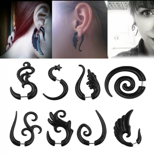2Pcs Acrylic Spiral Horn Earrings Gauge Fake Cheater Stretcher Ear Plug Piercing