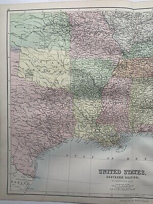 1884 Southern United States Antique Map by John Bartholomew 137 Years Old 2