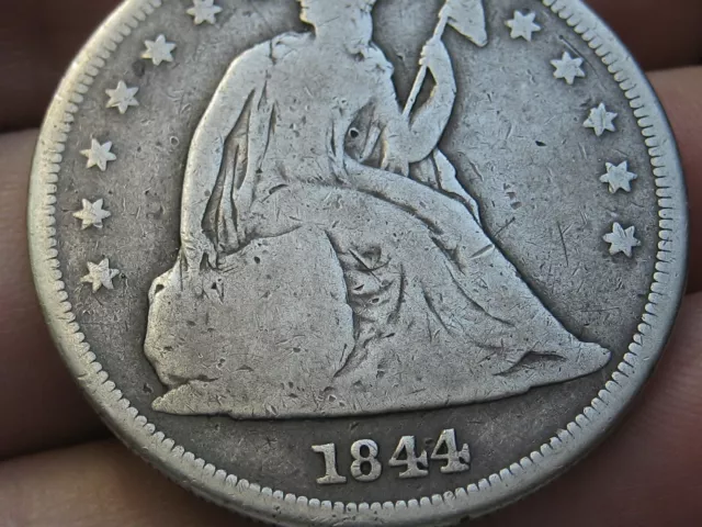 1844 Seated Liberty Silver Dollar- VG Details, Scarce Date