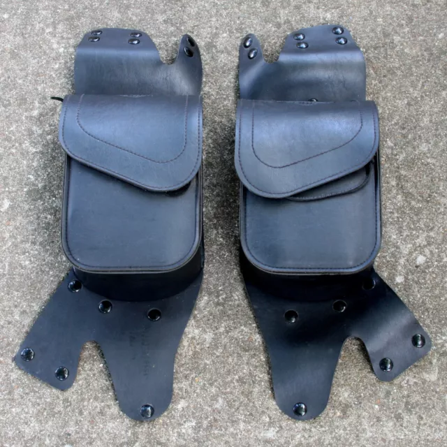 Pair Vintage Harley Davidson Motorcycle Black Leather Style Saddlebags Pouches
