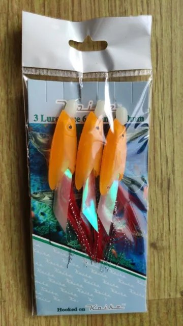 6 x Packs Large Orange Colour Hokkai hokki Rigs Fishing Lures Cod Bass 6/0 Hook