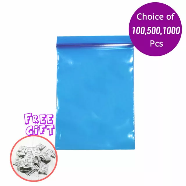 3.25x4.75in Flat Glossy Blue Poly Plastic Zip Lock Bag w/Silica Gel Desiccant M3