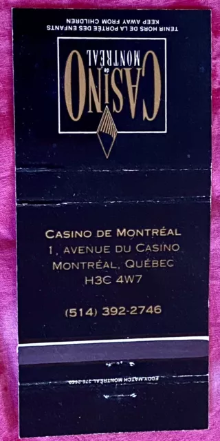 CASINO De Montreal Quebec Canada Vintage 30-Strike Matchbook Cover Black B-0369