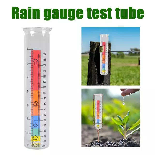 Rain Gauge Outdoor, 7" Capacity Rain Gauge with Metal Stake, Glass Rain Gauge