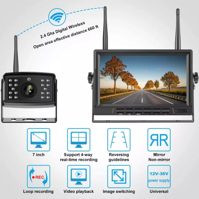 7'' Digital Wireless Quad DVR Monitor IR Backup Rear View Camera Truck Trailer 2