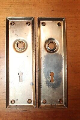 Pair of Matching Craftsman Brass Plated Steel Antique Door Escutcheons S-188 3