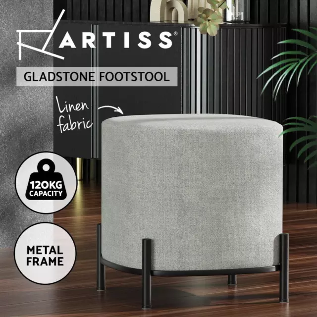 Artiss Ottoman Foot Stool Square Faux Linen Fabric Foot Rest Padded Seat Grey