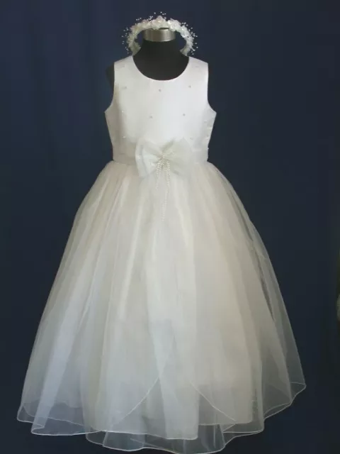Charming Flower Girl Bridesmaid Christening Dress White Bow 3-6-9-12-18-24 Month
