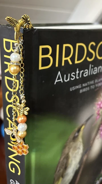 Gold Tone Bee Hook Charm Pearl Beads Bookmark