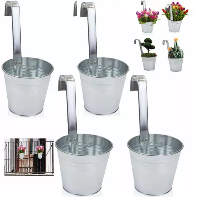 4x Blumentopf Hängetopf Pflanztopf Balkon Zaun Blumen Übertopf Kräuter Zink Topf