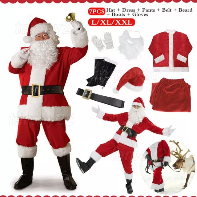 Santa Claus Costume Father Outfit Christmas Flannel Suit Mens Adult Fancy Dress