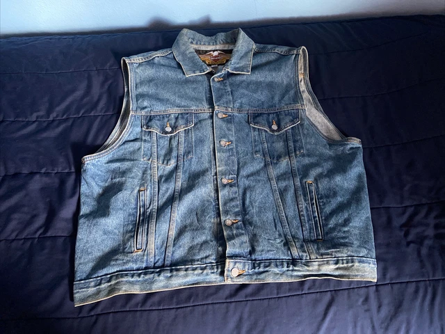 Keephen Veste Denim Vintage Skull Pour Homme - Gilet Biker Imprimé Crâne Sans Manches
