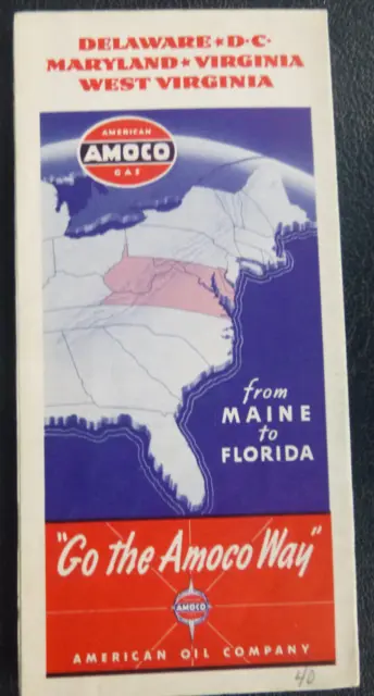 1940 Delaware D.C. Maryland Virginia West Virginia road map Amoco oil   gas