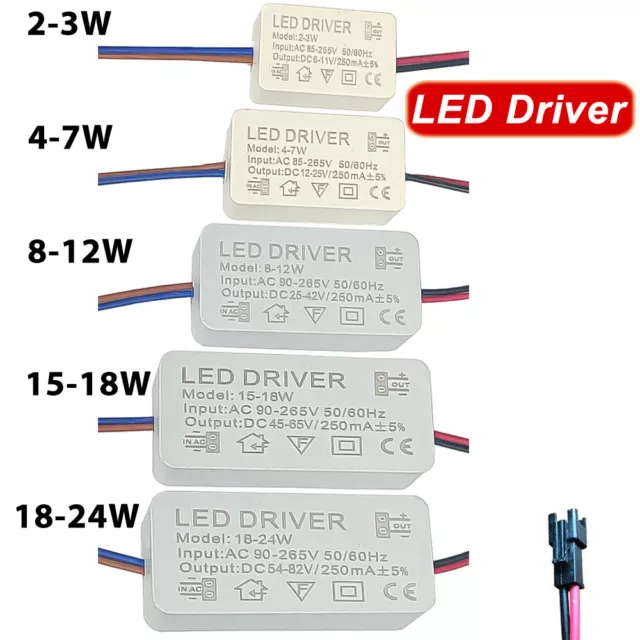 LED Driver Power Supply 3W-24W AC to DC Recessed Ceiling Downlight Adapter 250mA