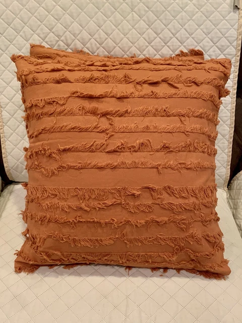 Brand New 2-piece Set 18”x 18” Rust Orange BoHo Fringe Throw Pillows Ready To Go