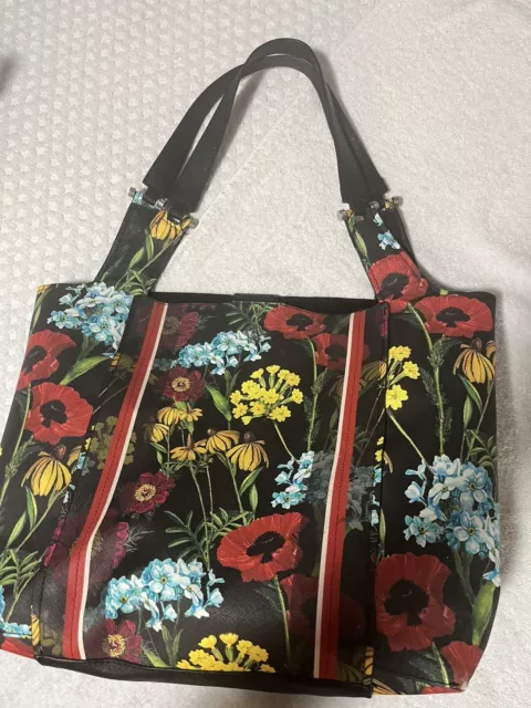 Nanette Lepore Tote Bag Black Floral Satchel Shoulder Bag Purse