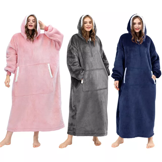 Womens Mens Fleece Hoodie Blanket Hooded Wearable Blanket, Total 400GSM Warm