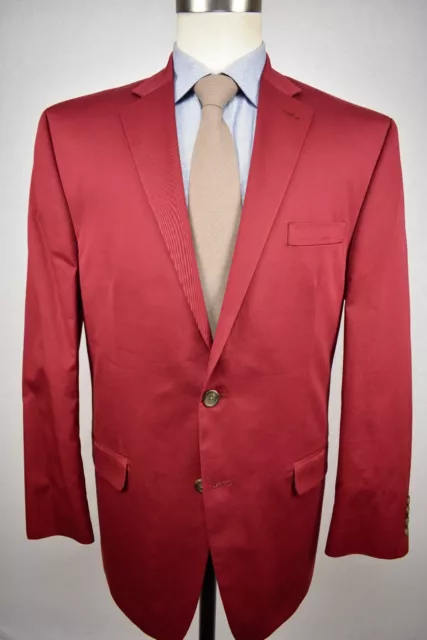 Chaps Solid Red 100% Cotton Two Button Sport Coat Size: 44R