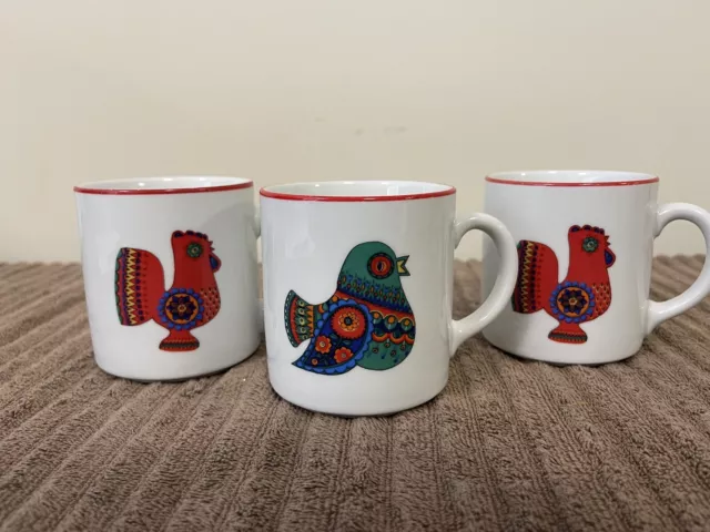 Lot Of 3 Art-Deco Bareuther Waldsassen Bird Rooster Coffee Mugs Germany