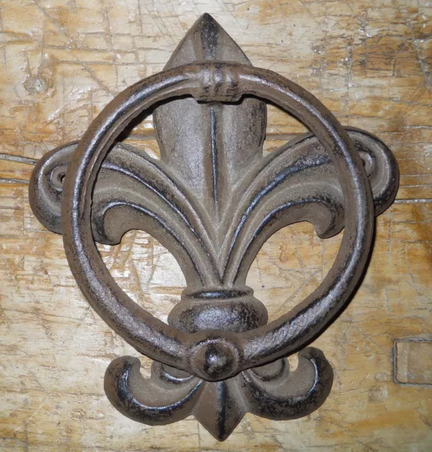 Cast Iron Antique Style FLEUR DE LIS Door Knocker Brown Finish