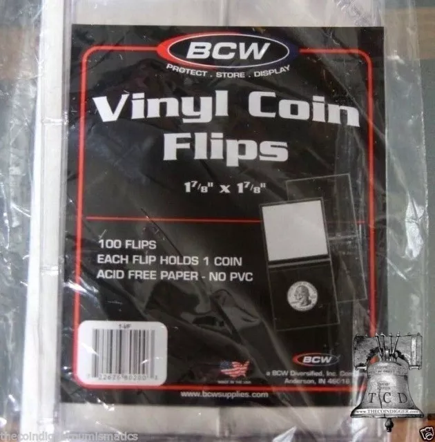 100 BCW Vinyl Coin Holder Flip Heavy Duty 2x2  Case Short Term Storage