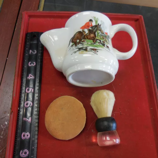 Antique Shaving Mug Coal Scuttle Horse & Dog Mug Brush & Pad #mom