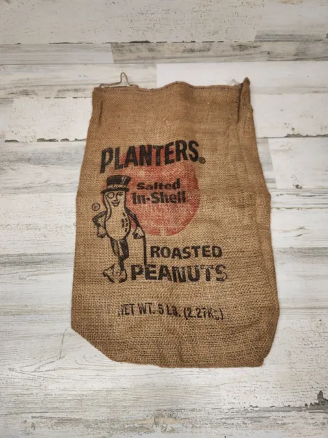 Planters Peanuts Mr. Peanut 5 lb. Burlap Bag Sack Kitchen / Man Cave Decor