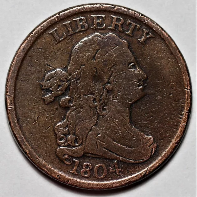 1804 Draped Bust Half Cent - Spiked Chin - US 1/2c Copper Penny Coin - L44